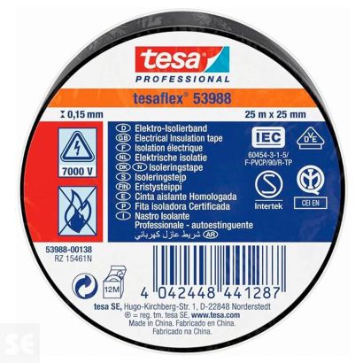 Cinta Aislante Tesaflex 25 m x 25 mm Negro