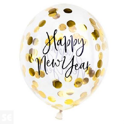 Globos de Confeti Oro Happy New Year 27cm