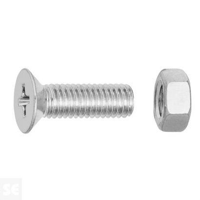 Tornillo Cabeza avellanada + Tuercas Cabeza Plana Fresada Cincada PH M5X16 mm (75u.)