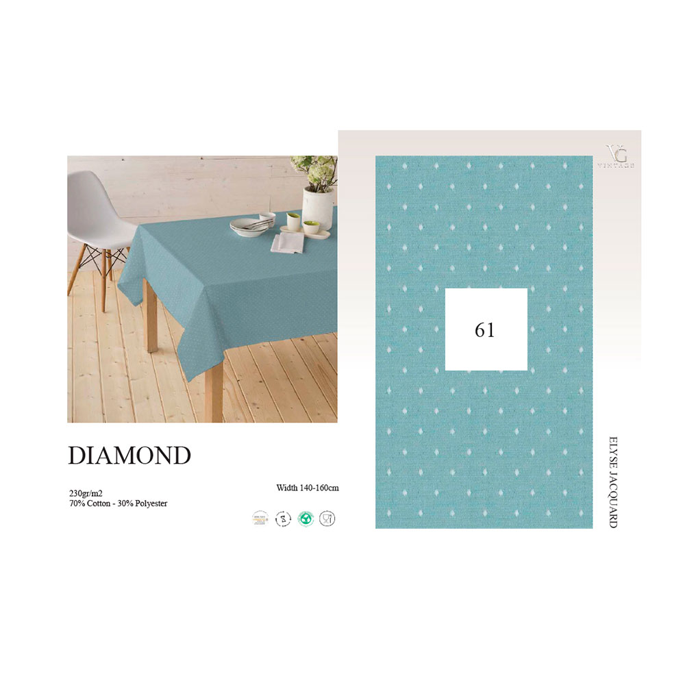 Mantel Diamond Elyse Turquesa 140 cm (a metros)