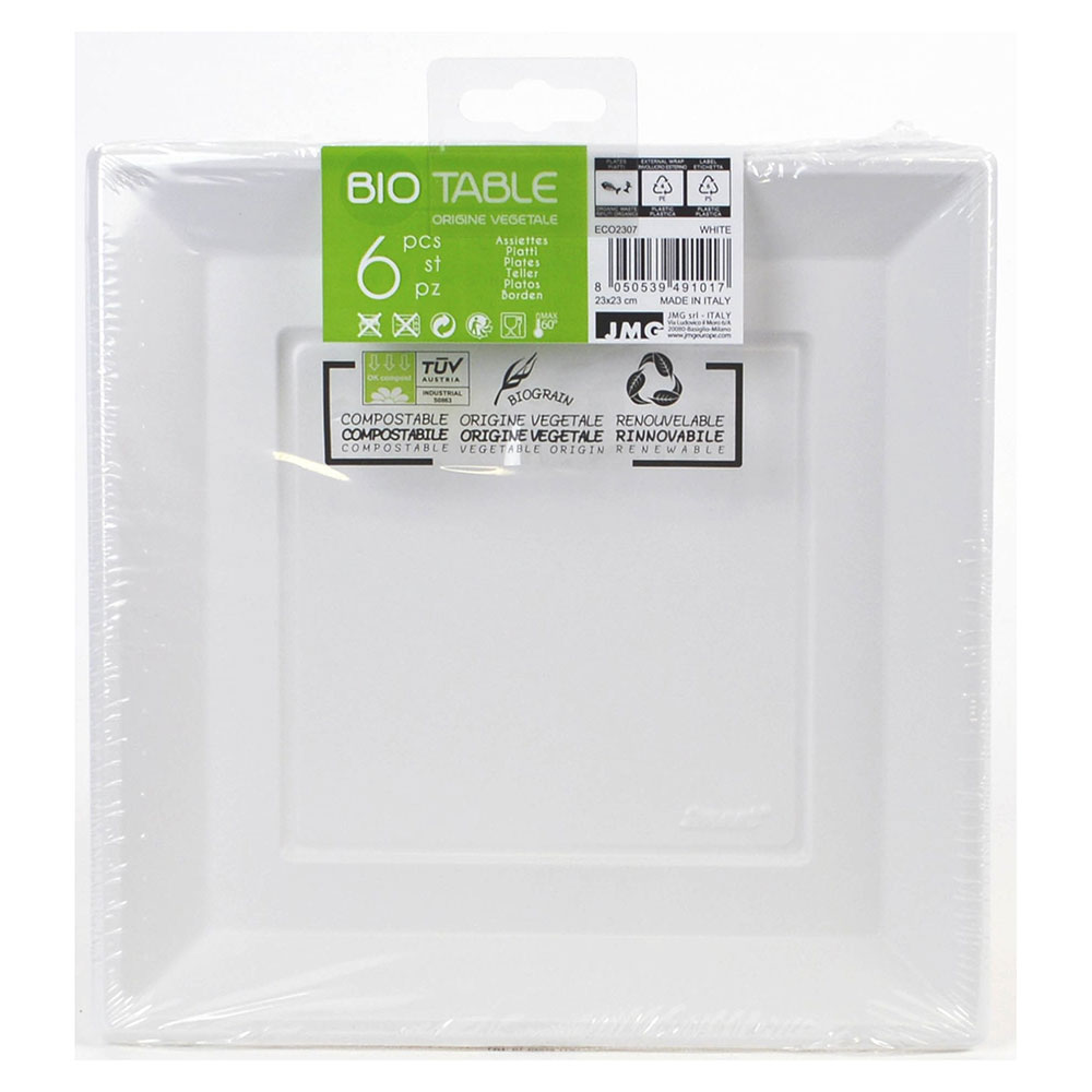 Plato Compostable Biograin Blanco 23 x 23 Cm 6 Uds