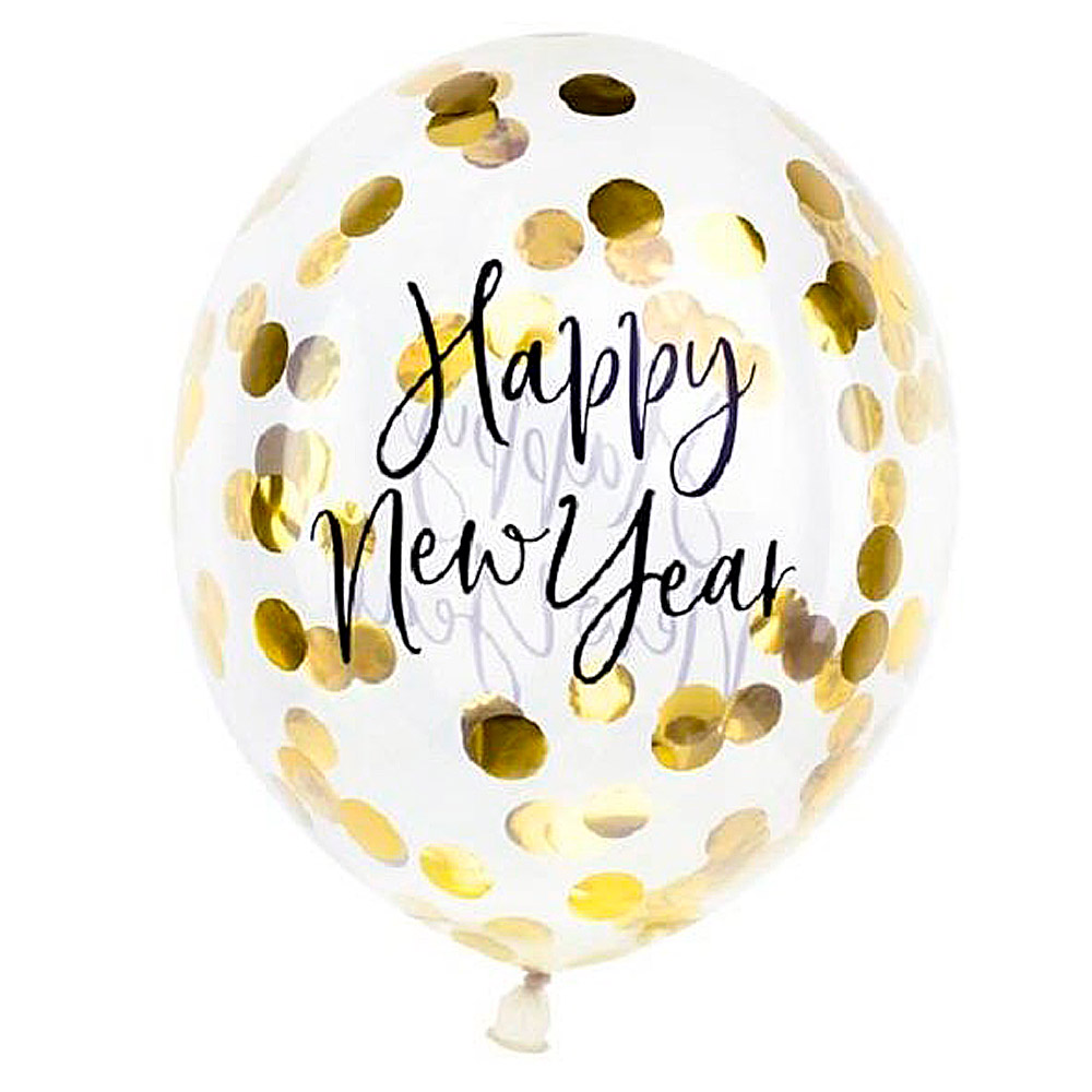 Globos de Confeti Oro Happy New Year 27cm