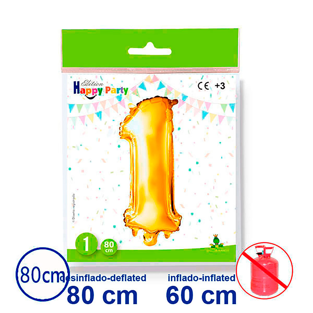 Globo de Poliamida Forma Nº 1 Oro 80 cm