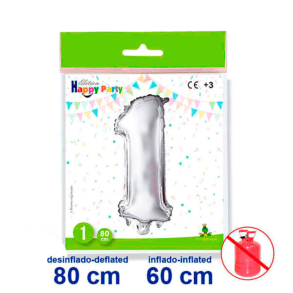 Globo de Poliamida Forma Nº 1 Plata 80 cm