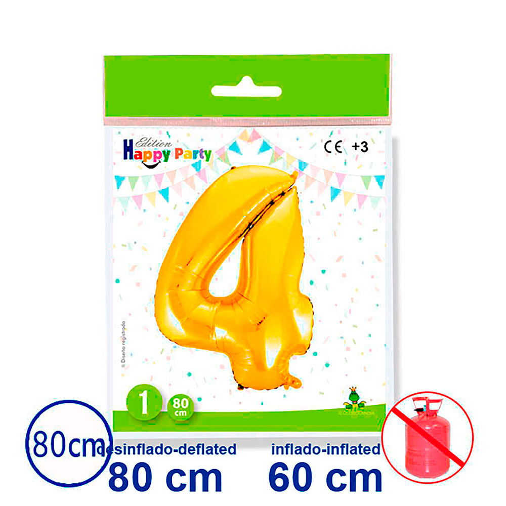 Globo de Poliamida Forma Nº 4 Oro 80 cm