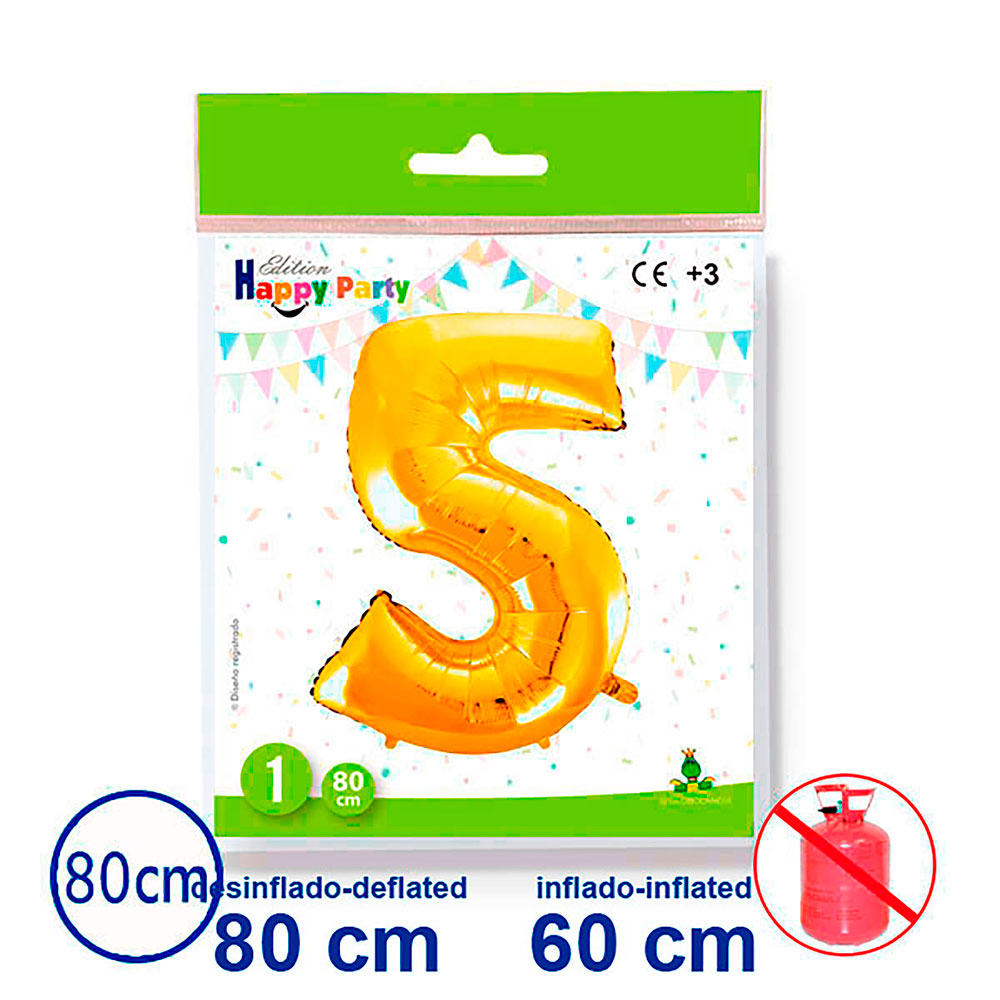 Globo de Poliamida Forma Nº 5 Oro 80 cm