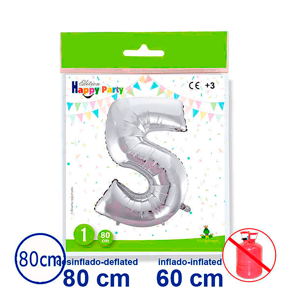 Globo de Poliamida Forma Nº 5 Plata 80 cm