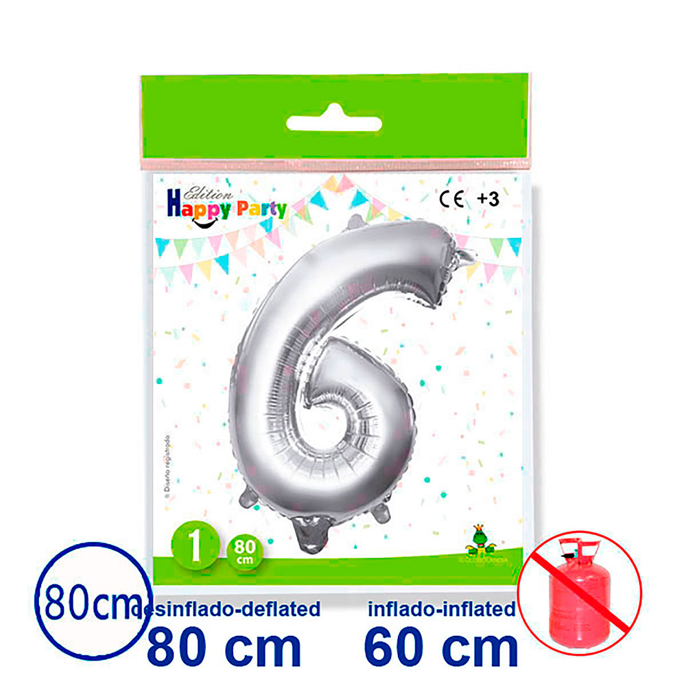 Globo de Poliamida Forma Nº 6 Plata 80 cm