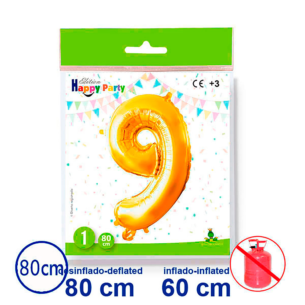 Globo de Poliamida Forma Nº 9 Oro 80 cm