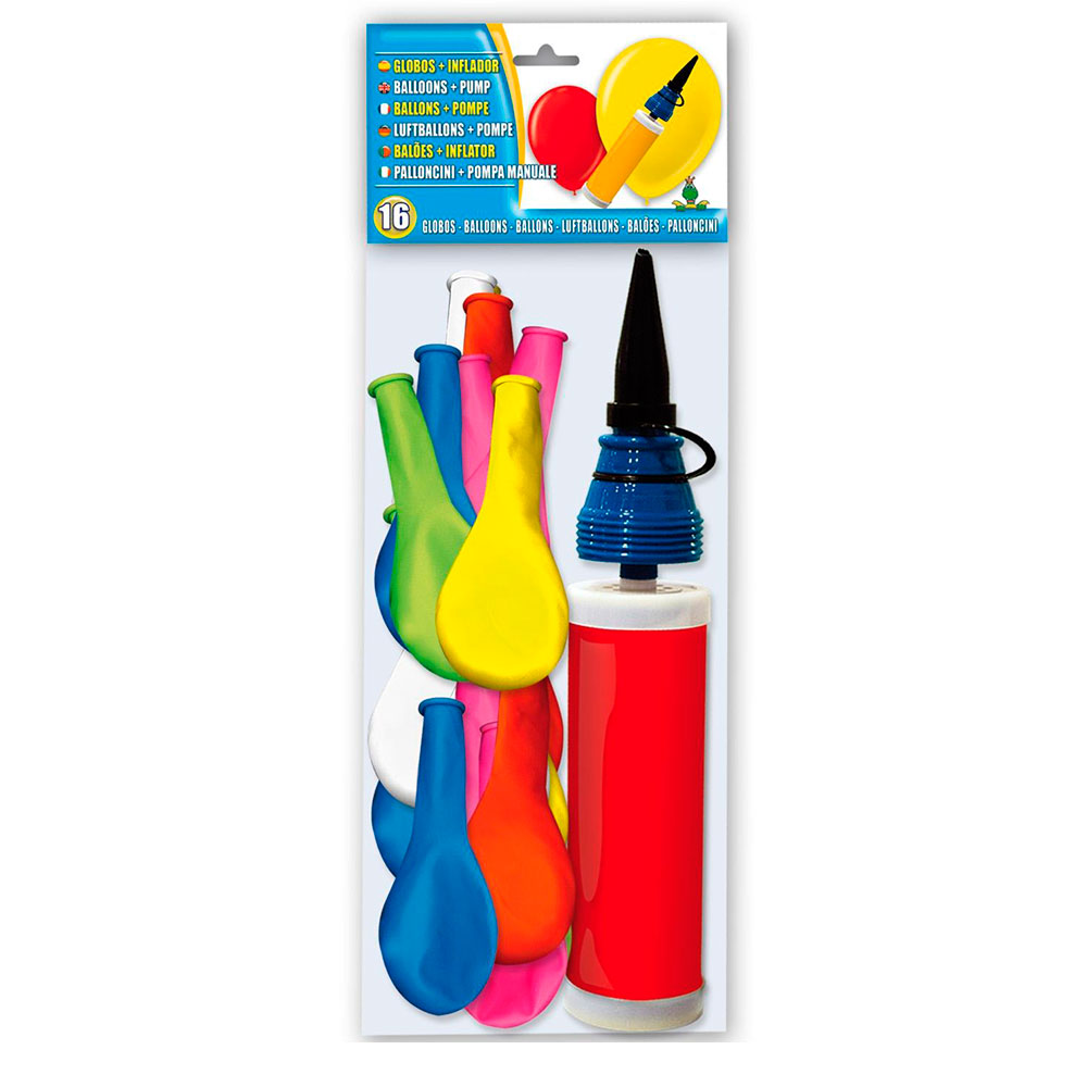 Inflador + Bolsa Globos 16 uds.