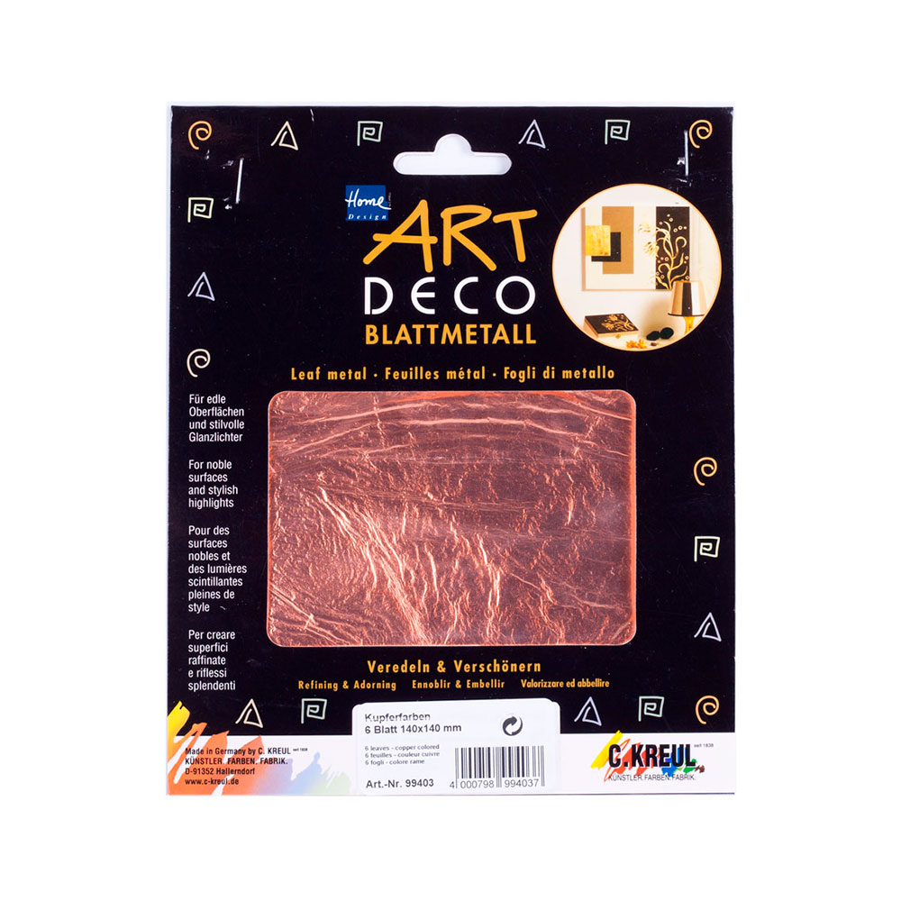 Art Deco Hojas De Metal Color Cobre 140x140Mm 6 Hojas