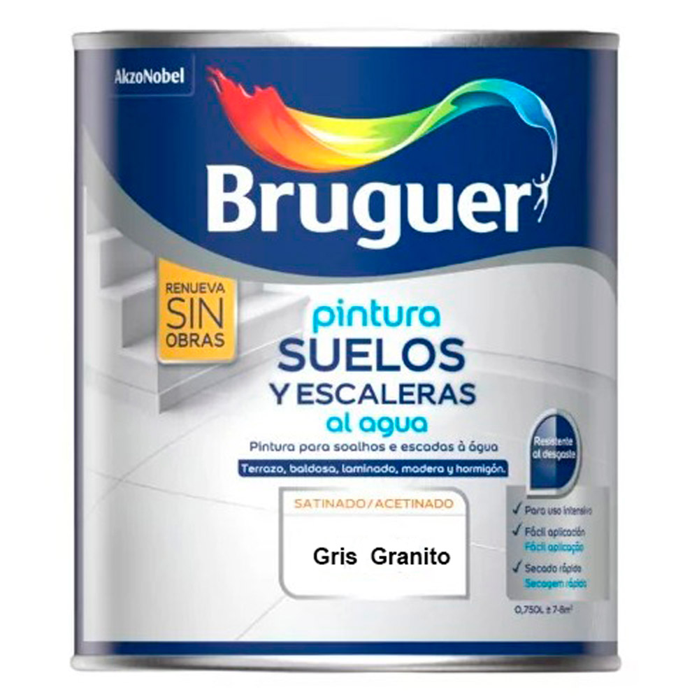 Pintura Bruguer Suelos Agua Satinada Gris Granito 750 ml