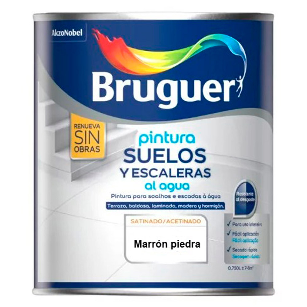 Pintura Bruguer Suelos Agua Satinada Marrón Piedra 2 l