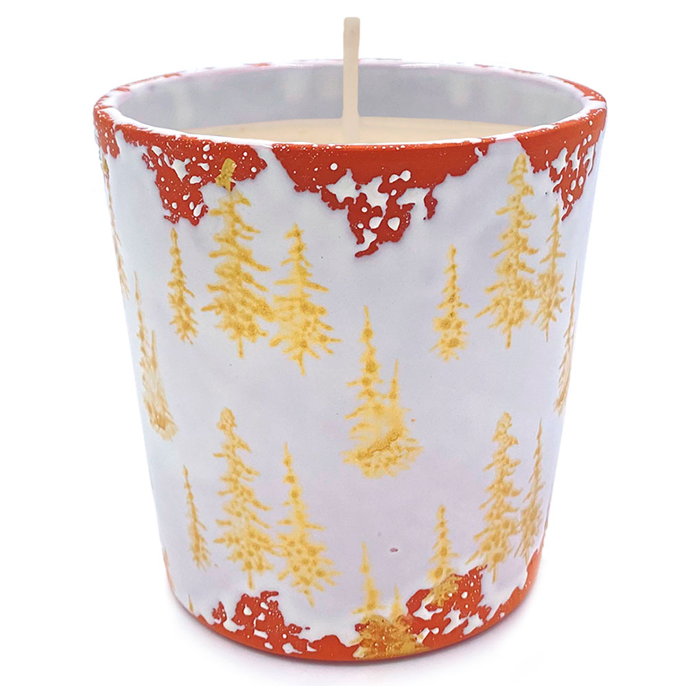 Vela Cerámica 10 cm Abeto Oro/Vainilla y Especias