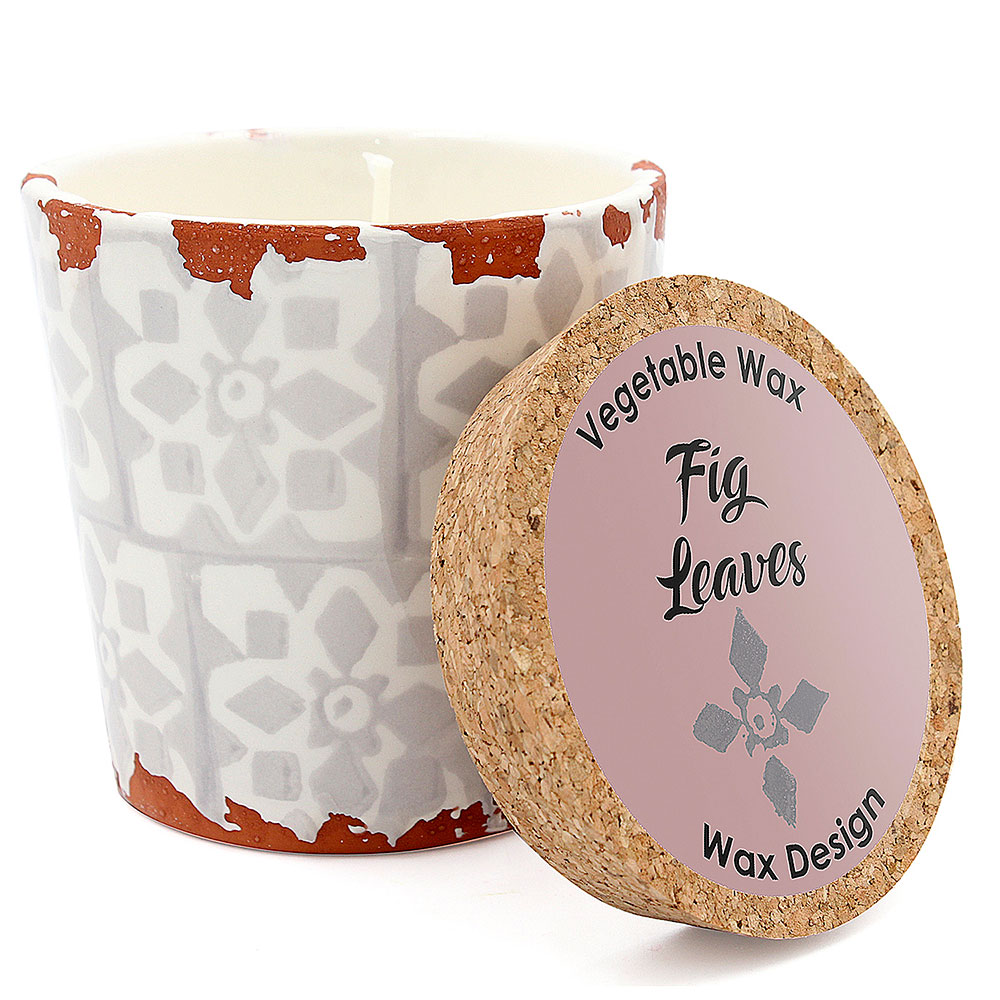 Vela Cerámica mosaico 10x10 cm Beige/Hojas Higuera