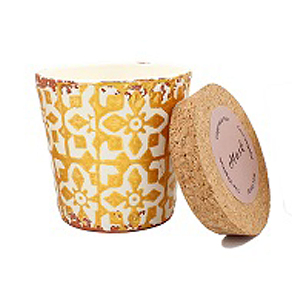 Vela Cerámica mosaico 10x10 cm Oro/Musk Blanco