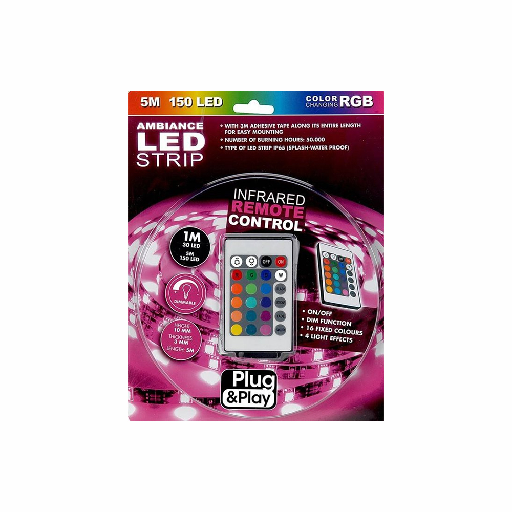 Tira Led Rgb Adhesiva Dimable Mando Distancia12V 5M