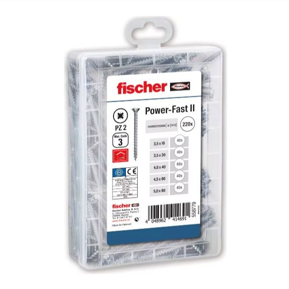 Maletín con surtido de tornillos Fischer PowerFast II Meister-Box (200u)